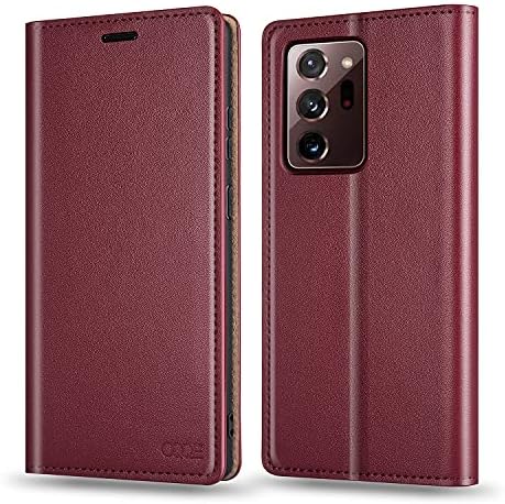 OQQE para Samsung Galaxy Note 20 Ultra 5G 6,9 Caixa de carteira ， CHide de couro genuíno Fólio Follio Flip Shell Shell TPU à prova