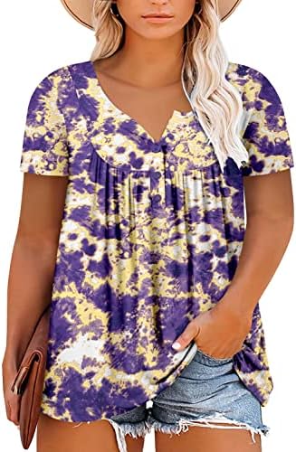 Tamanhos de manga curta de tamanho feminino tops de túnica de pescoço blusa floral de pescoço Tops de verão