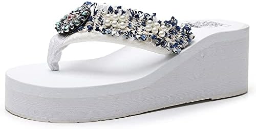 Sandálias de couro de USyfakgh para mulheres meninas, cunhas florais do estilo boêmio chinelos de chinelos de chinelos de