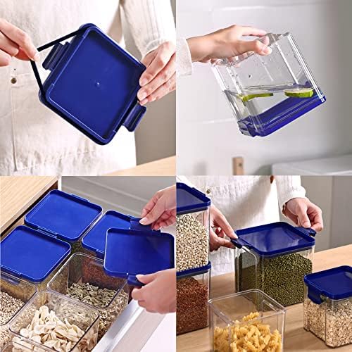 3 recipientes herméticos de armazenamento de alimentos com uma caixa de economia de alimentos secos de plástico selado com tampa, recipientes de armazenamento de cozinha de geladeira empilhável, molho de salada e recipientes de condimentos - azul