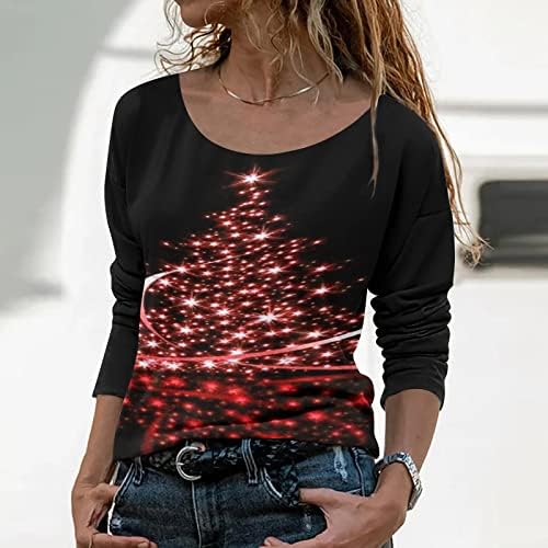 Camisas de manga comprida para mulheres 2022 Camisas de Natal iluminam a blusa e tops de caça de neon de casbulantes de caswneck.
