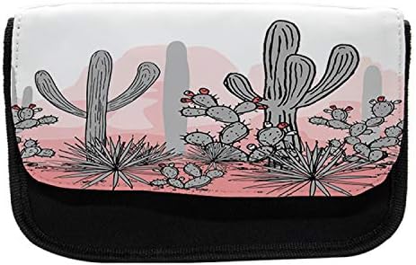 Caixa de lápis saguaro lunarable, cacto de montanha mexicano, bolsa de lápis de caneta com zíper duplo, 8,5 x 5,5,