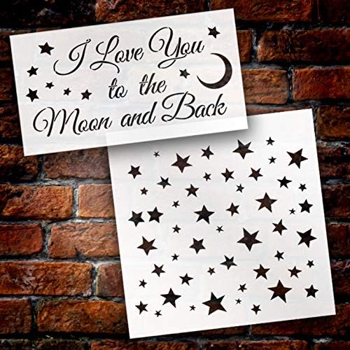 Eu te amo até a lua e as estrelas do funky e o conjunto de estêncil - 2 parte por Studior12 | Modelo Mylar reutilizável | Use para pintar sinais de madeira - travesseiros - decoração de amor DIY