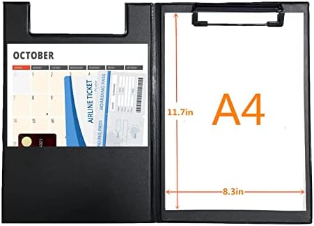 A5+A4 Tamanho Black Faux Leather Portfólio Pasta de transferência com bloco de escrita e bolso de armazenamento interior