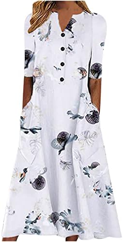 Vestidos de verão para mulheres 2023 Vestido de botão de pescoço causal V Dress de manga curta Férias de férias vestido longo
