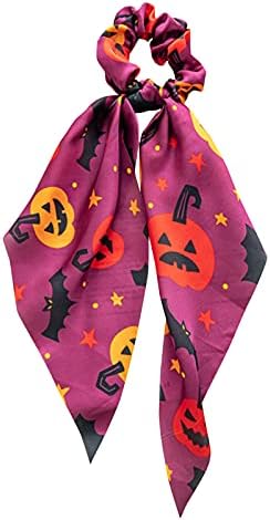 Womens Silk Hair Lenft Floral Bowknot Padrão de Halloween Scrunchies Bands Bandro de cabelo Capinho Cetim Long Neckerchief