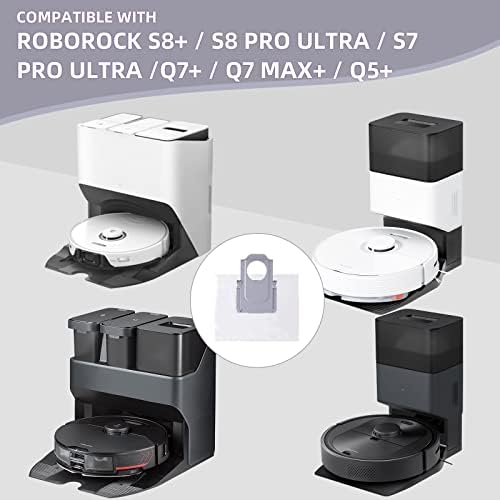 Substituição de bolsa de pó de 6 pacote para roborock s8+ / s8 pro ultra / s7 maxv ultra / s7 pro ultra / q7+ / q7 max+ / q5+ doca auto-vazia de vácuo, 3L de acessórios de bolsa descartáveis ​​de grande capacidade Conjunto de acessórios