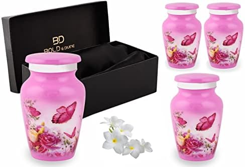 Urnas de lembrança de borboleta rosa e ousada e divina para cinzas humanas ou de estimação | Mini Urns Conjunto de 4 borboleta