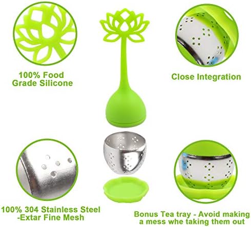Anyi16 Filtro de infusor de chá 2 pacote de aço inoxidável Bola de chá - Chá de chá de chá mais íngreme Filtro de chá com maçaneta de silicone em forma de flor para folhas soltas ou chá de ervas