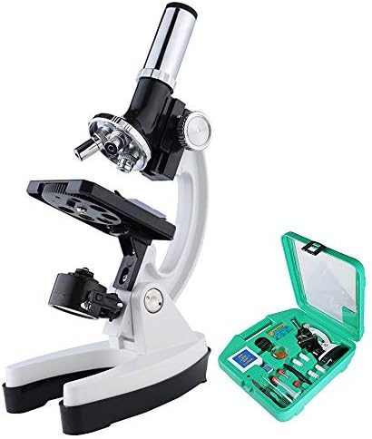 JF-XUAN 1200X Microscópio Digital Conjunto com Kit de Acessórios para Crianças Estudantes Presente All-Metal 100x 600x Microscópio Branco de 1200x