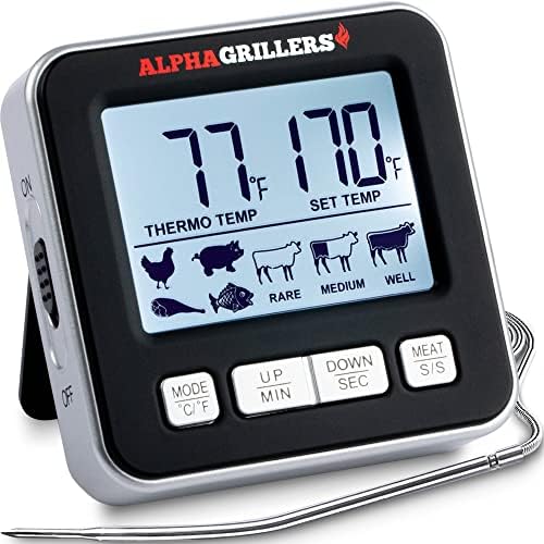 Alpha Grillers Food & Carne Termômetro para o forno com sonda de temperatura, deixe no termômetro de forno digital