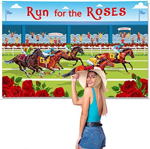 AROSCHE KENTUCKY DERBY Decorações Banner 72 x 48 Run para o cenário de férias sazonais para fotografia de corrida de cavalos