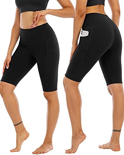 WHOUare 4 Pack Biker Yoga Shorts com bolsos para mulheres, shorts de ginástica de ginástica atlética de cintura alta