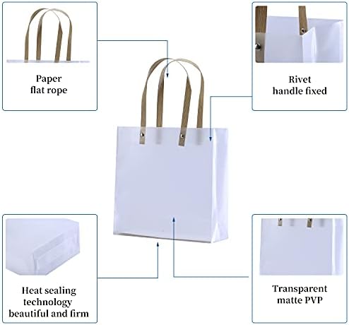 Sacos de presente transparentes YWBAB com alças, sacos de plástico fosco branco reutilizáveis ​​para sacos de presentes,