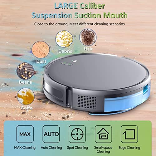 Xiebro Robot Vacuum e MOP Combo, 2 em 1 pó de pó de limpeza com sucção de 1400pa, 230ml Watertank, autoconfiança, slim, ideal para