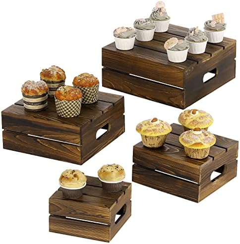MyGift Burnt Wood Cupcake Stand, Bolo de ninho, aperitivo e riser de sobremesa, organizador de armazenamento de estilo de madeira,