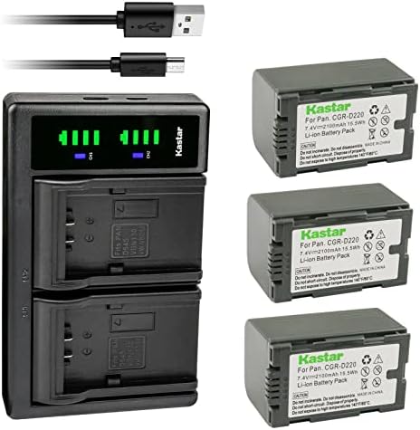 KASTAR 3-PACK CRG-D16S BATERIA E LTD2 CARREGADOR USB COMPATÍVEIS COM PANASONONONONONONONONIC AG-DVC60 AG-DVC60E AG-DVC62 AG-DVC80 AG-DVC80P AG-DVX100 AG-DVX100A AG-DVX100B AG-DVX100BE AG-DVX102 AG-DVX100A AG-DVX100B AG-DVX100BE AG