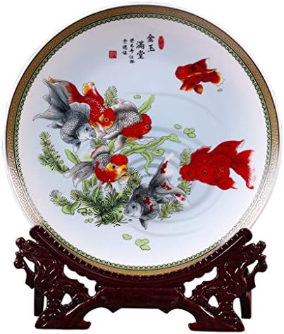 Httjack Jingdezhen Cerâmica Goldfish pendurada Placa de prato de prato de porcelana MEtopa decorativa de placa para o hotel da sala