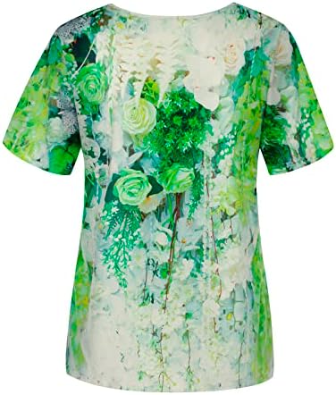 Blusa feminina outono verão 2023 Manga curta algodão / pescoço gráfico floral blusa de ajuste solto camiseta para senhoras y1