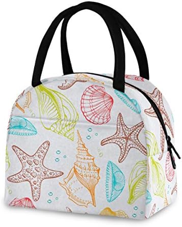 Yyzzh Seashell Starfish Jellyfish Bubble Marine Sea Life tem tema tema Isoll Zipper Lunchag Bag Cooler refeição Prep Bolsa Lunch Box Saga