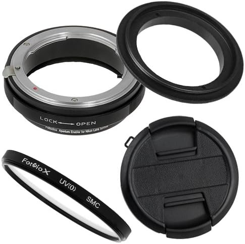 Fotodiox 58mm Kit de filtro de anel reverso de 58 mm compatível com lentes de rosca de filtro de 58 mm para câmeras de montagem Nikon F - com filtro UV, adaptador de controle de abertura mecânica e CAP e CAP