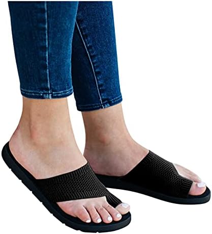 Iqka feminino sandálias planas sandálias de verão Casual Flippers esticados Fly Tito Slides respiráveis ​​Sapatos externos interiores leves