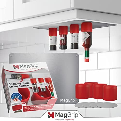 Maggrip Magnetic Silicone & Steel Spice Organizer | Ímãs ultra fortes | Anexe facilmente mais de 6 grandes 6,5 x 9 polegadas | Mantém qualquer frasco de especiarias de forma, garrafas de comprimidos entre 1,7 - 2 | Cor vermelha
