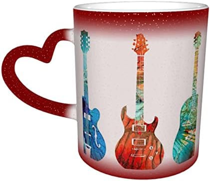 Guitarras coloridas Mudança de cor de cor de cor de cor de cerâmica canecas sensíveis a calor de descoloração xícaras de café xícaras