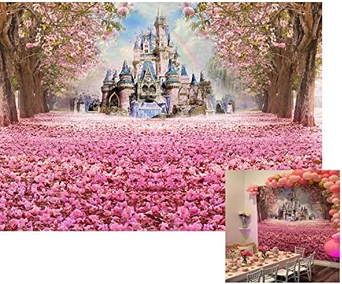 Passo -cenário de fotografia de aniversário de 7x5 pés de chá de bebê - Background Pink Blossom Castle Background - Huayi Baby