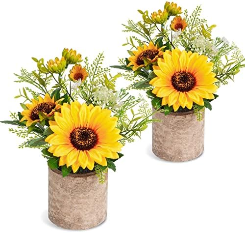 Girassóis artificiais WXBOOM 3pcs em vasos de plantas amarelas flores falsas em maconha para casa de cozinha de cozinha