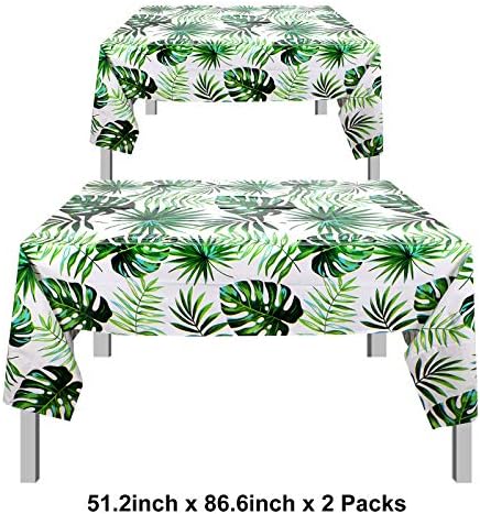 2 peças Hawaii Palm folhas de mesa de mesa Plástico descartável tampas de mesa retangulares tropicais para aniversário, decorações de luau, sala de jantar de cozinha, decorações de chá de bebê
