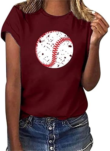 Camisetas de tamis de manga curta para mulheres impressão casual de beisebol de mangas curtas Crew pescoço blusa de camiseta