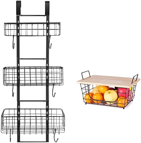 Huifahuo 3 cestas sobre a tigela de frutas de arame organizável por porta com tábua de corte com tábua