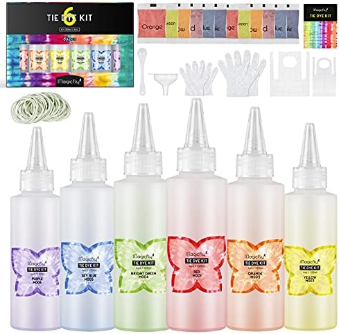 Magicfly 84 Kit de tinta de tie de embalagem, grande volume 6 cores Kit Diy Diy, kit de corante de um passo, perfeito para acampamentos de verão, festas, eventos escolares, reuniões familiares e atividades em grupo