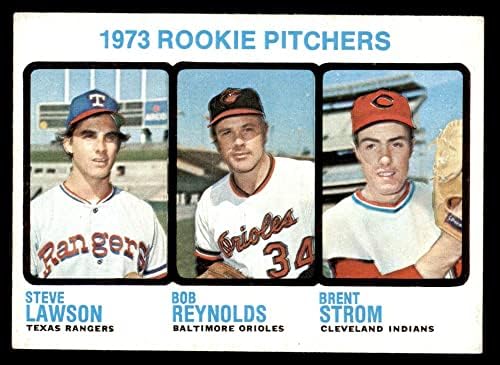 1973 TOPPS 612 Os arremessadores novatos Steve Lawson/Bob Reynolds/Brent Strom Rangers/Oroles/Indianos NM Rangers/Oroles