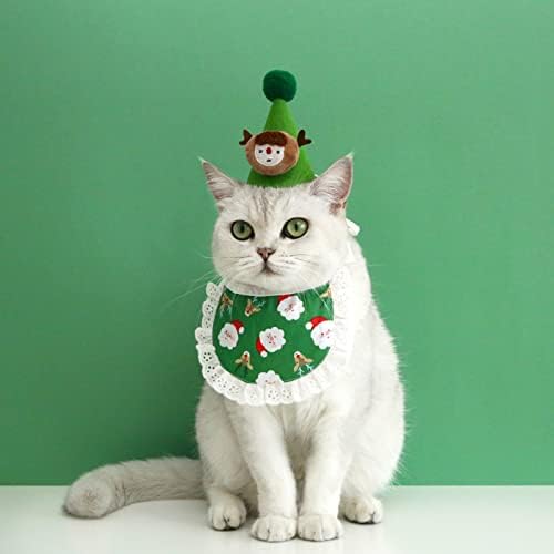 Guolarizi Pet Cat Cogt Prigula Pray Santa Verde Hat Greendress Coloque Toalha de Lace Bib Set Coração para Tail
