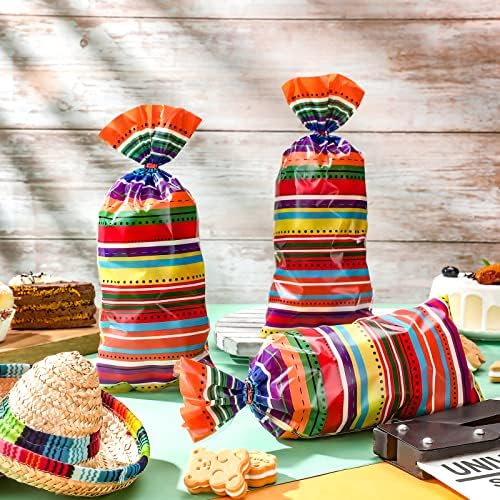 100 PCs Fiesta mexicana Fiesta Sacos de tratamento de celofane Favor Favory Bag Cinco de Mayo Decorações de festa, sacolas de doces