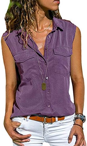 Andongnywell Women's Solid Color Buttons casuais