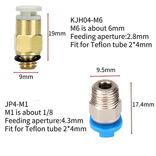 Maxglee KJH04-M6 Mini Acessório pneumático Push para conectar + JP4-01 PT1/8 M10 Rápido em encaixar para peças de impressora 3D