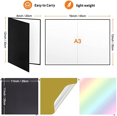 Kit de refletores de luz Duclus para fotografia, 2 pcs 12x8 na placa de refletor de luz dobrável e 3 pcs 12x12 Tabela de disparo de fundo da foto, adereços de fotografia para produto, Foto de alimentos.