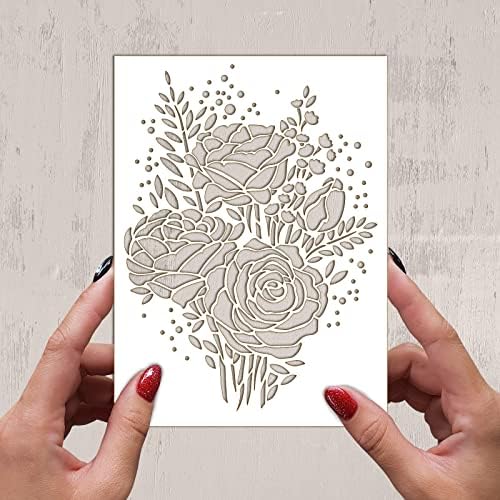 Rosas de estêncil Peonies Flores Bouquet Flonz Modelo de estêncil decorativo para scrapbooking de pintura de parede e decoração de