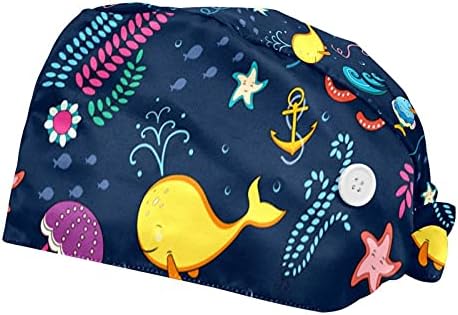 Ocean Life Lellyfish Octopus Haterweed Navy Hat Bouffant Cap Hat Working Multi Color, 2 PCs