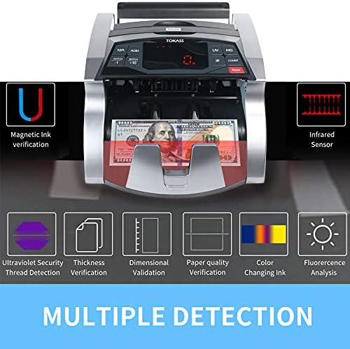 Tokass Money Counter Machine com detecção de falsificação UV/mg/Ir, contador de contador de contador com grande exibição de LCD e