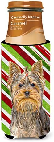 Tesouros de Caroline KJ1170muk Candy Cane Holiday Christmas Yorkie/Yorkshire Terrier Ultra Hugger para latas finas,