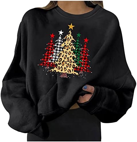 Camisces de Natal FMCHICO para mulheres moletom de tamanho grande Feliz Natal Crewneck de pullover de pullocatomia de
