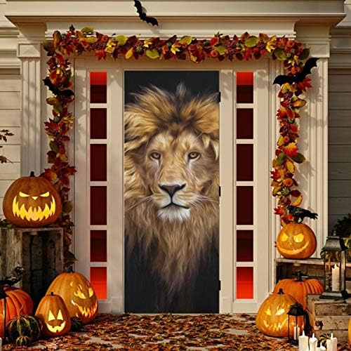 ENEVOTX Decorativa porta da frente Porta linda Retrato de leão Decoração decorativa Decoração de tecido durável Decoração