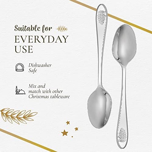 Spode Christmas Tree Cocktan Spoons | Conjuntos de colher para cozinha | Falhe de talheres para 6 | Sobremesa de Natal Spoons