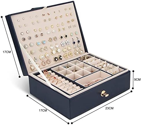 Organizador da caixa de jóias quelory para mulheres meninas, 3 camadas de jóias grandes armazenamento de estojos para brindes Pulseiras de colar de anéis
