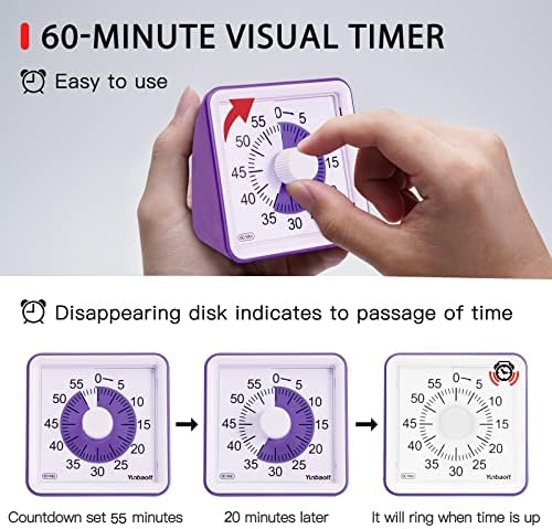 Timer analógico visual de Yunbaoit, relógio de contagem regressiva, sem ticking alto, ferramenta de gerenciamento de