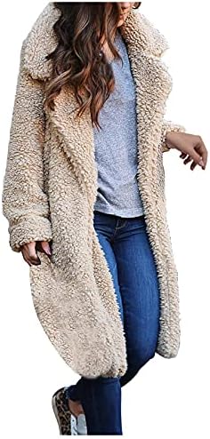 Casaco de lã feminino foviguo plus size de inverno composto de pelúcia composta de luxo de luxo de manga longa de comprimento comprido